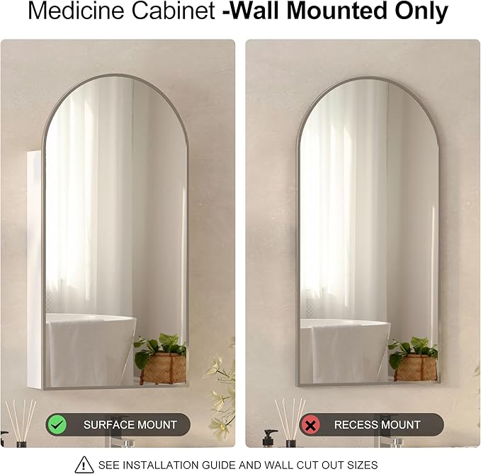 Arched Medicine Cabinets with Mirror, Wall Mounted Brushed Nickel Mirror Cabinet - Image 7