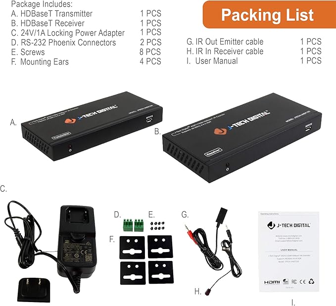 J-Tech Digital Long Range HDMI Extender Over Cat6 150m/492ft HDBaseT 4K60Hz - Image 6