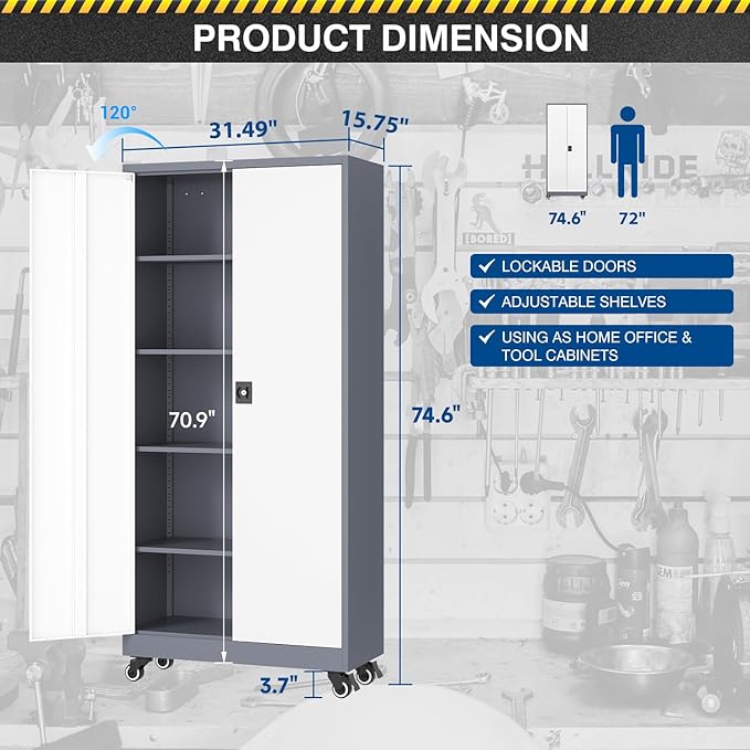 Metal Rolling Storage Cabinet-74.6” Tall Steel File Cabinets - Image 3
