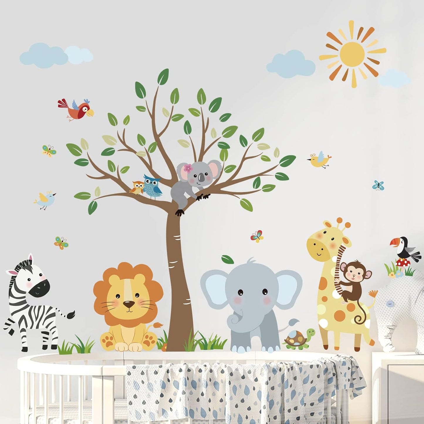 decalmile Jungle Animals Monkey Tree Elephant Lion Wall Decals Stickers