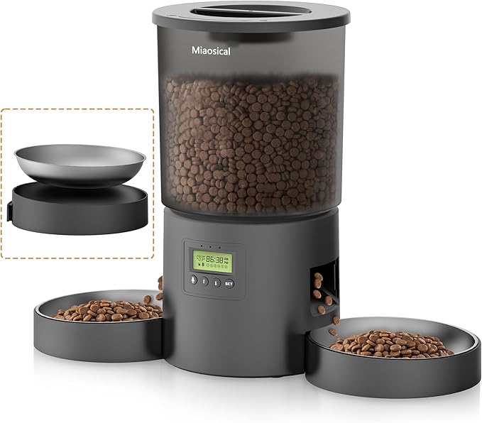 Automatic Cat Feeder for 2 Cats, 4.2L Dual Food Dispenser, Portion Control by Miaosical