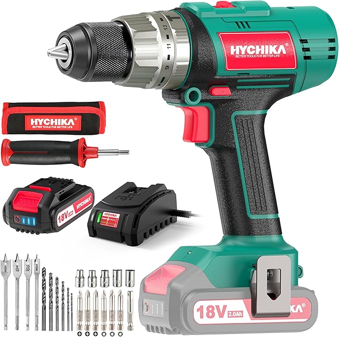 Cordless Hammer Drill Driver 18V, HYCHIKA 400 In-lbs Torque Power Drill by HYCHIKABetterToolsforBetterLife