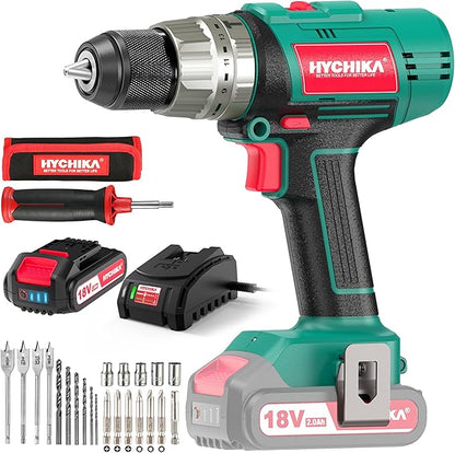 Cordless Hammer Drill Driver 18V, HYCHIKA 400 In-lbs Torque Power Drill by HYCHIKABetterToolsforBetterLife
