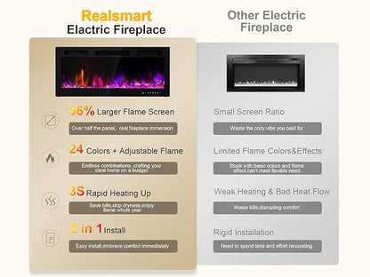 Electric Fireplace Inserts 42 Inch Wide, RealSmart Wall Mounted Fireplace - Image 9
