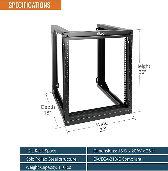 Tecmojo 12U Wall Mount Server Rack, Open Frame Network Rack - Image 2