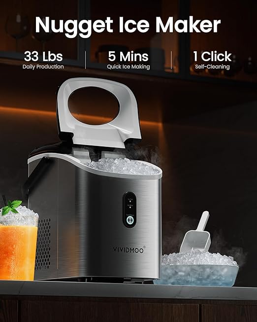 Nugget Ice Maker Countertop, 34lbs/24H Pebble Ice Machine, Self-Cleaning Sonic - Image 2
