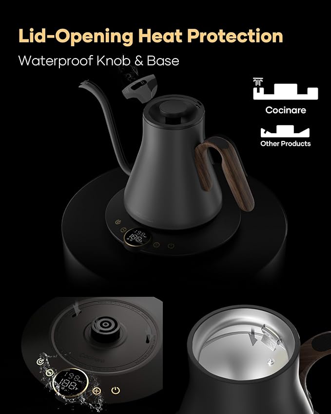 Gooseneck Electric Kettle with Precise ±1℉ Temperature Control, Wood-Accented - Image 7