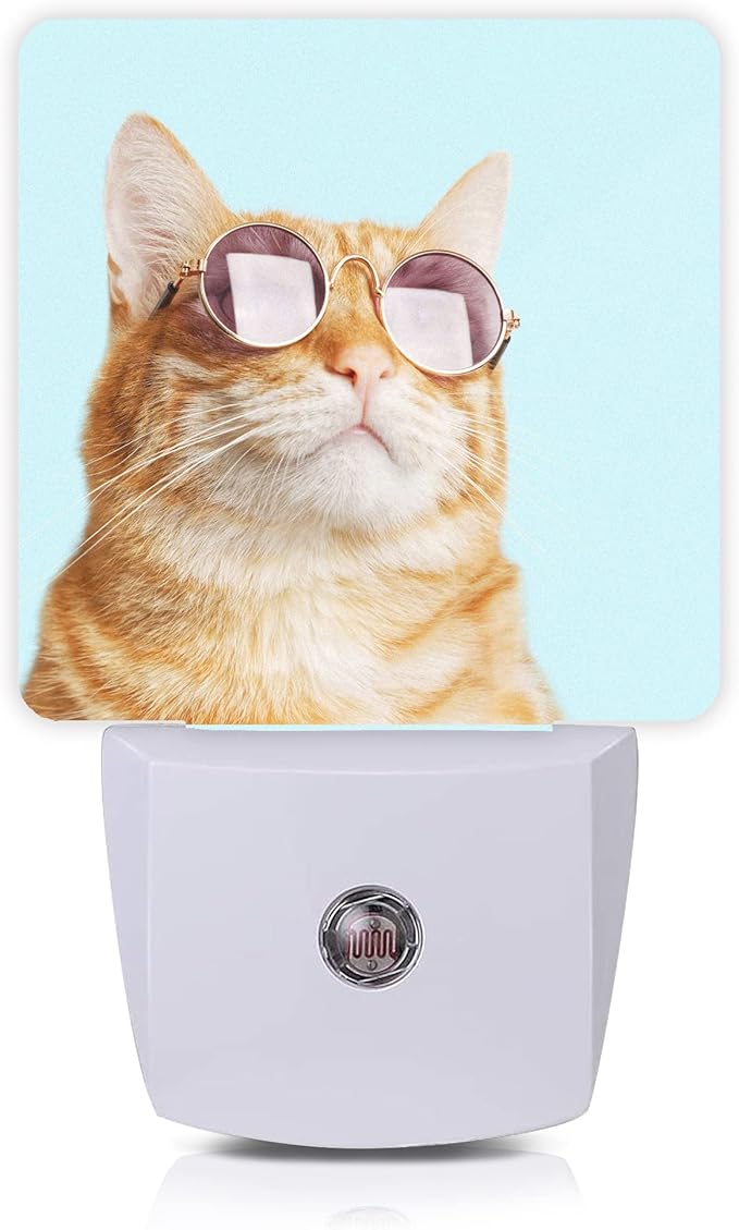 Smoaffly Glasses Cat Night Light Plug-in LED Nightlights Auto Sensor Night Lamp by Smoaffly