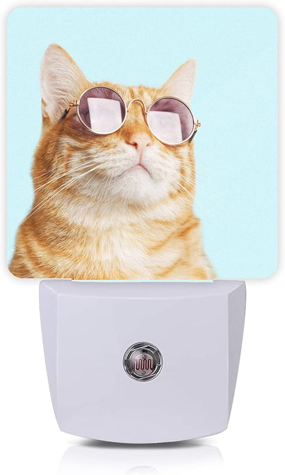 Smoaffly Glasses Cat Night Light Plug-in LED Nightlights Auto Sensor Night Lamp by Smoaffly
