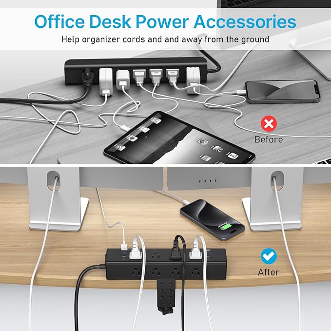 CCCEI Desk Outlet Station 45W USB C Port. 12 Outlet Desktop Clamp Power Strip - Image 6