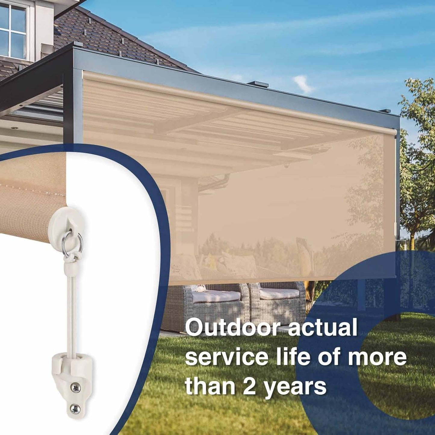 Coolaroo Replacement Parts,Shade Tie Downs,Outdoor Roller Shade Part | Bungee Kit and End Cap,Weather Resistance,for Coolaroo Outdoor Blinds,Sand,2 Set