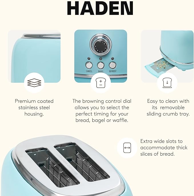 Haden Heritage 2 Slice Wide Slot Stainless Steel Toaster - Image 3