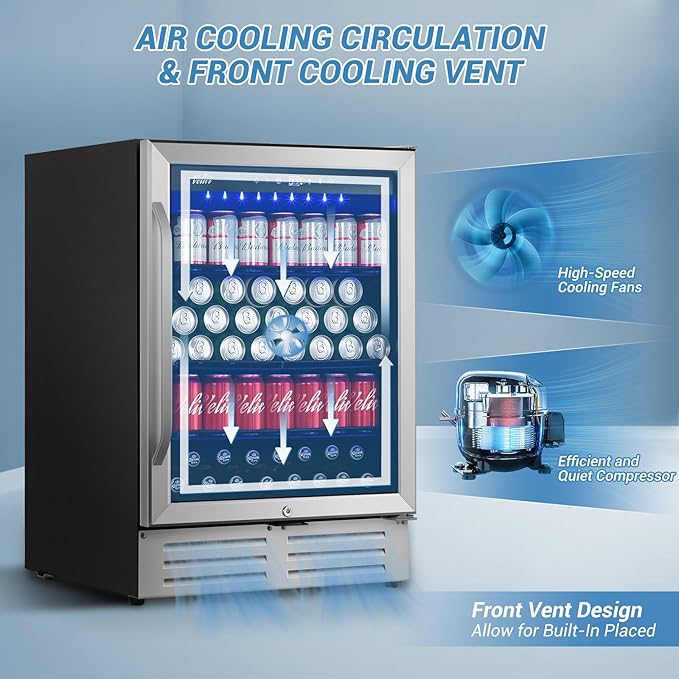 24 Inch Beverage Refrigerator, 210 Cans Under Counter Beverage Cooler, and Milk - Image 4