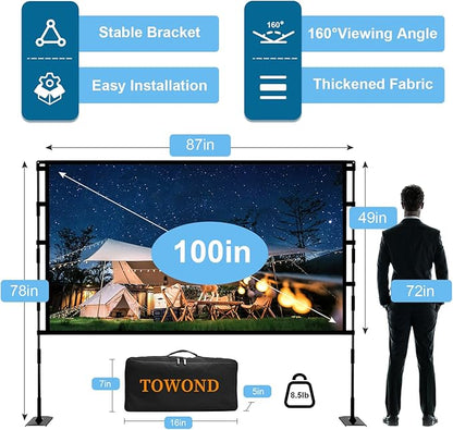 TOWOND Projector Screen and Stand, 100 inch Outdoor Projector Screen Indoor - Image 3