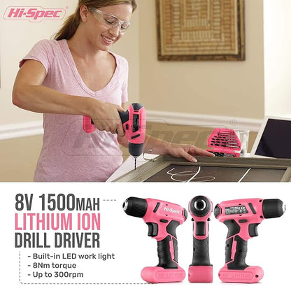 Hi-Spec 58pc Pink 8V USB Electric Power Cordless Drill Driver and Womens Ladies - Image 3