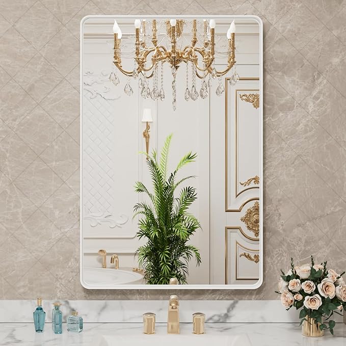 LOAAO 24x32 Inch White Metal Framed Bathroom Mirror - Image 7