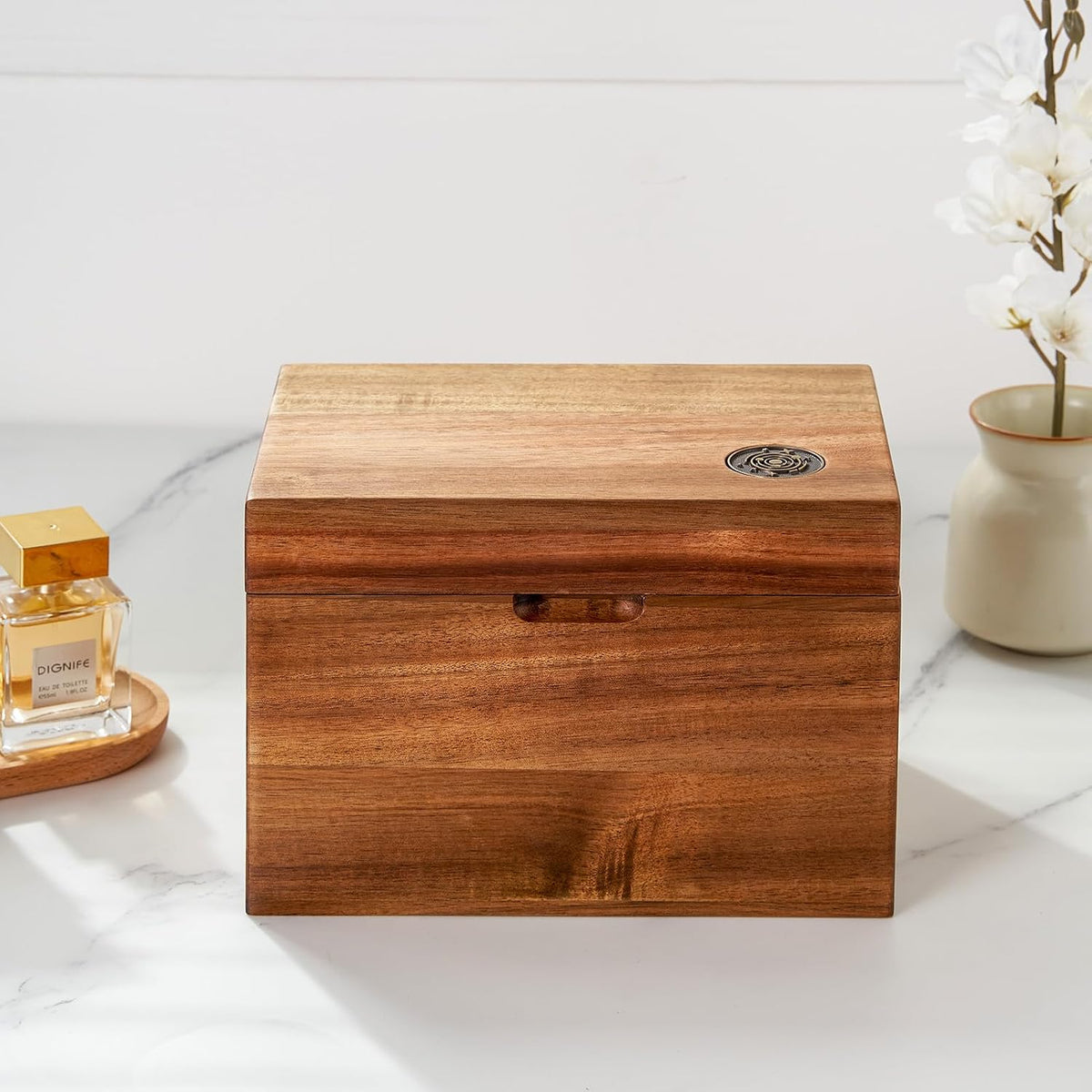 Acacia Wood Tampon Holder for Bathroom, Feminine Product Organizer with Hinge...