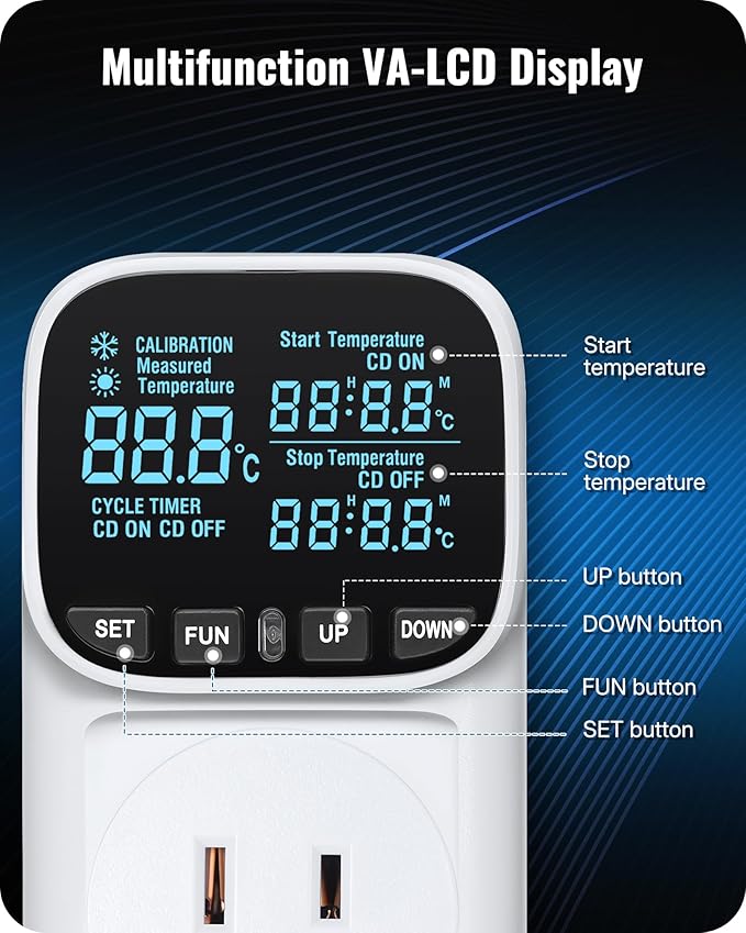 Digital Temperature Controller Outlet, 15A/1800W Heavy Duty Thermostat Plug - Image 3