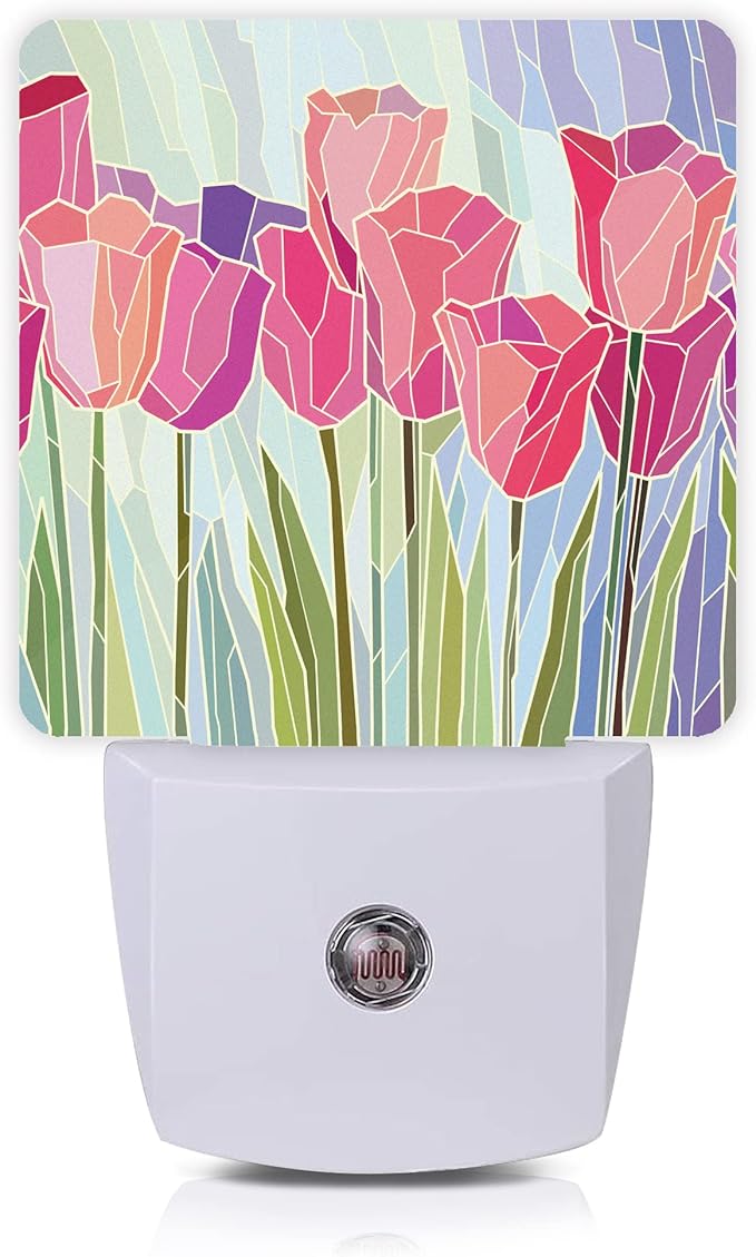 Smoaffly Pink Tulip Flowers Night Light Plug-in LED Nightlights Auto Sensor by Smoaffly