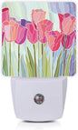 Smoaffly Pink Tulip Flowers Night Light Plug-in LED Nightlights Auto Sensor by Smoaffly
