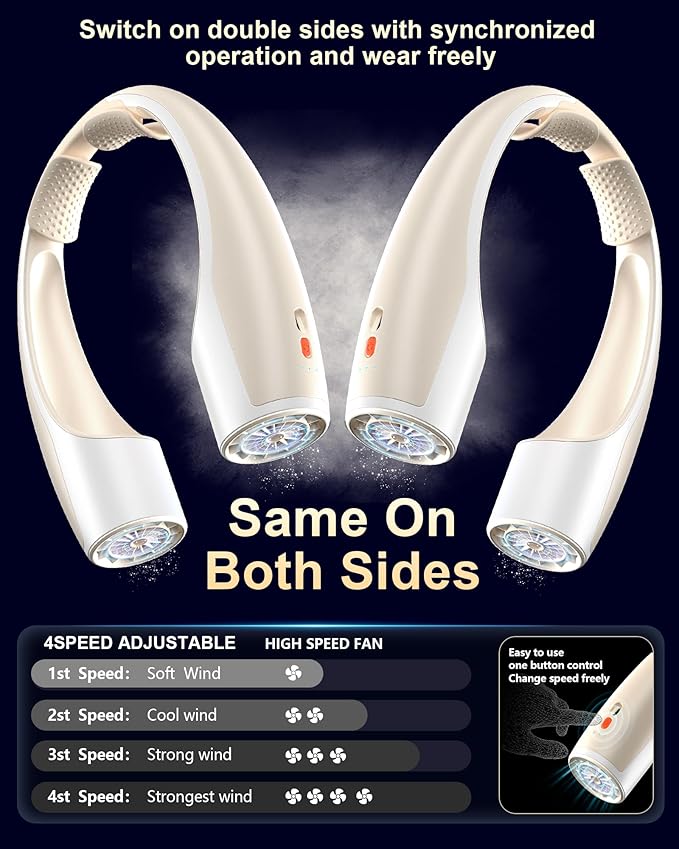 AI Neck Fan, 4 Speeds Adjustable Portable Personal Fan Rechargeable, 4000 mAh - Image 3