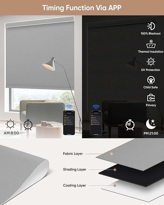 Kincmo Motorized Blinds with Remote, 100% Blackout Motorized Roller Shades Work - Image 4