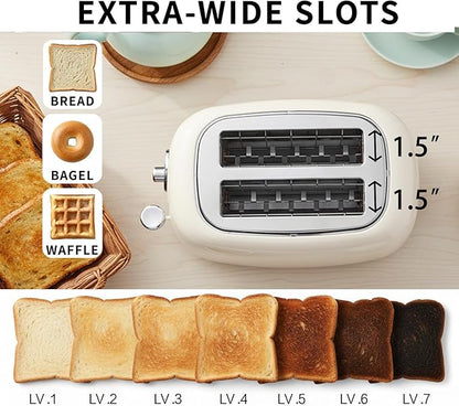 2-Slice Toaster, Wide Slots, 7 Bread Shade Settings, Stainless Steel, and - Image 4
