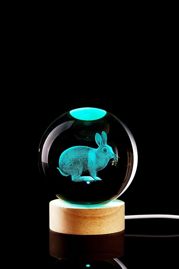 3D Crystal Ball Lamp with Lifelike LED Rabbit, 16 Color Changing Light - Image 8