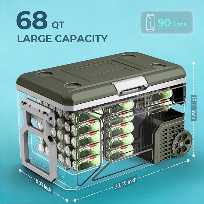 12V Portable Refrigerator, 68 Quart Dual-Voltage 12V/24V DC Car Cooler - Image 5