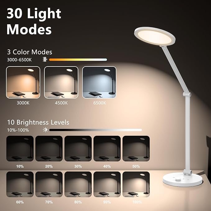 ANNAITE LED Desk Lamp for Home Office, Eye-Caring Modern Desk Light, 3 Color - Image 3