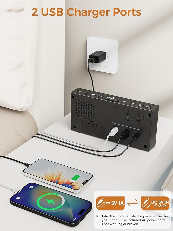 PPLEE Digital Alarm Clocks for Bedrooms Heavy Sleepers, 2 Alarms, Upgrade 7-5-2 - Image 5