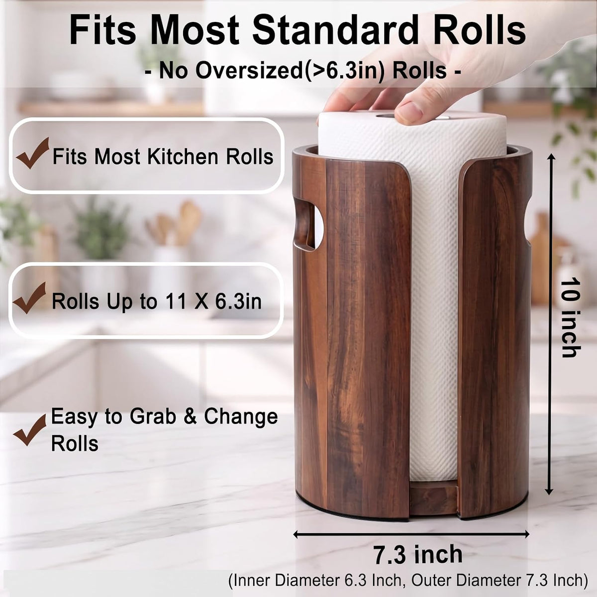 Acacia Wood Paper Towel Holder for Kitchen Countertop with Splash Guard