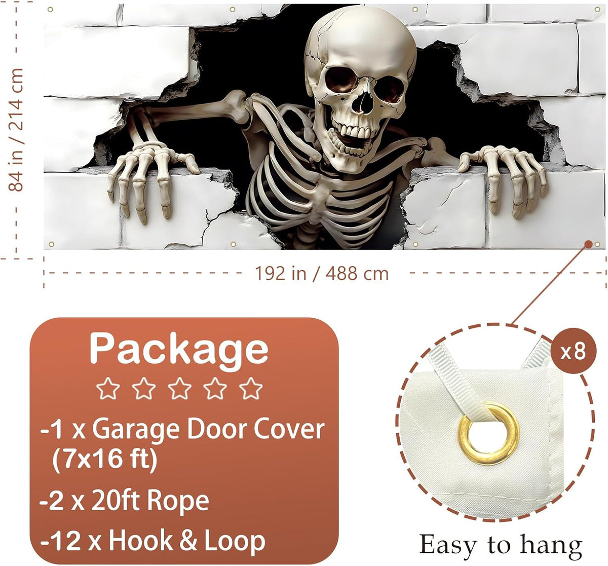 7 x 16 ft Halloween Garage Door Cover Halloween Decorations Outdoor Hanging B...
