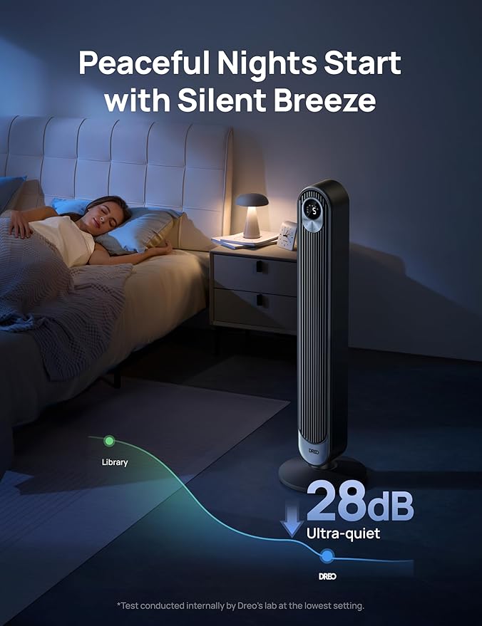 Dreo Tower Fan for Bedroom, 90° Oscillating Standing Fan, 30ft far, 28dB Quiet - Image 3