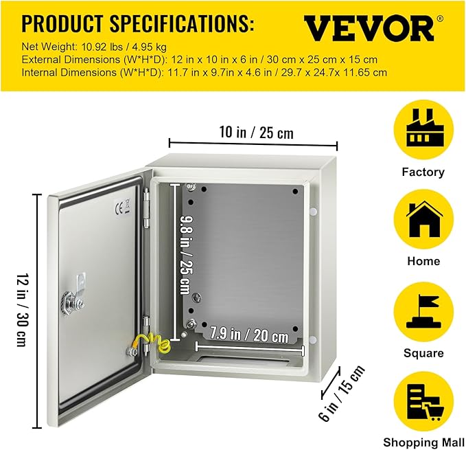 VEVOR NEMA Steel Enclosure, IP66 Waterproof & Dustproof, Outdoor/Indoor - Image 7
