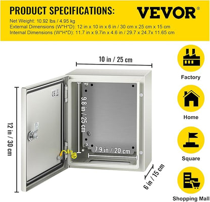 VEVOR NEMA Steel Enclosure, IP66 Waterproof & Dustproof, Outdoor/Indoor - Image 7