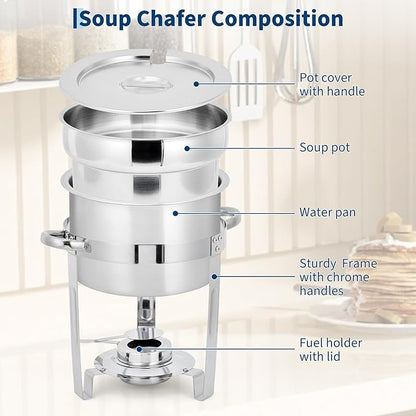 GarveeHome 7QT Soup Chafer Set of 2, Stainless Steel Round Soup Warmer - Image 3