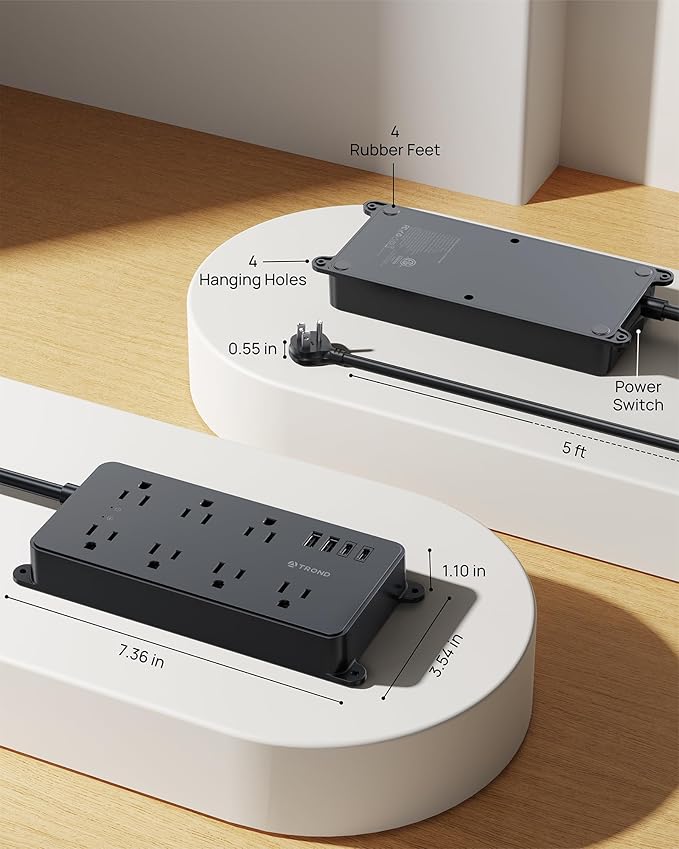 TROND Power Strip Surge Protector, 7 Widely-Spaced Outlets, 2 USB-A & 2 USB-C - Image 8