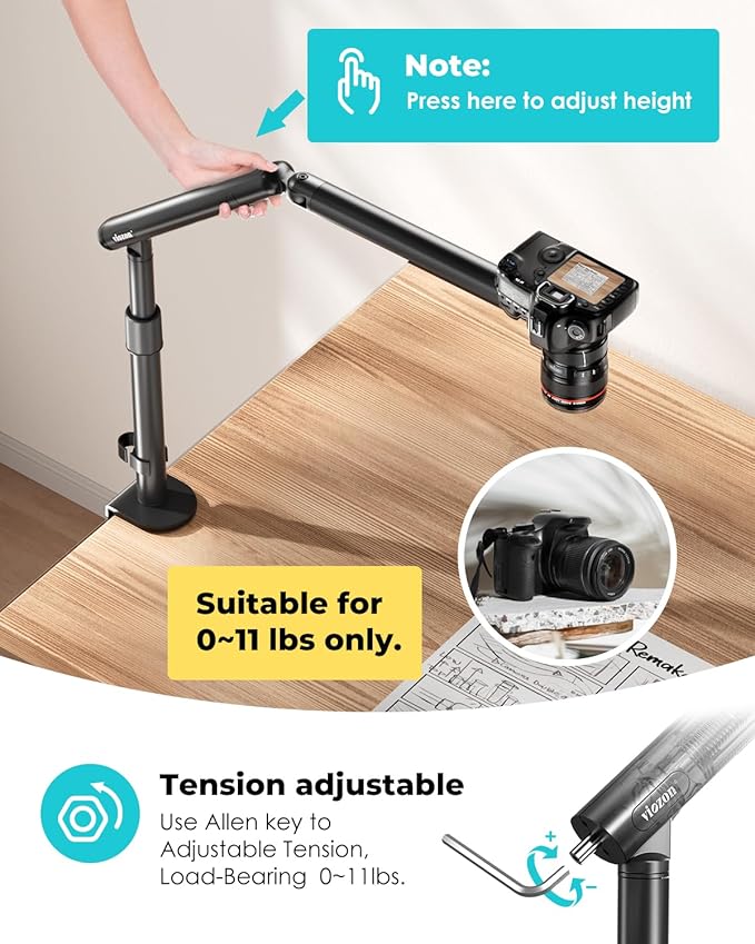 Viozon Overhead Camera Mount, Overhead Phone Stand, Flexible Aluminum Alloy - Image 4