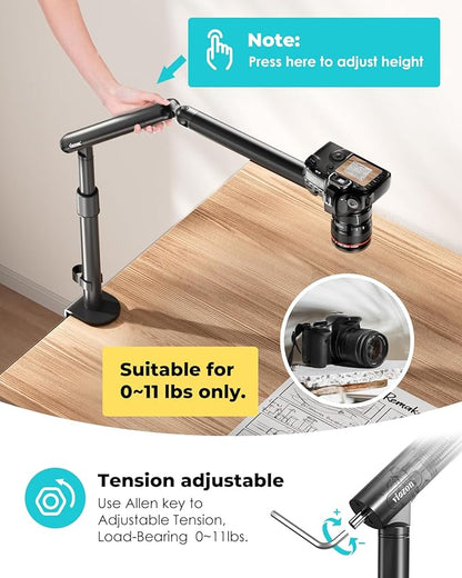 Viozon Overhead Camera Mount, Overhead Phone Stand, Flexible Aluminum Alloy - Image 4
