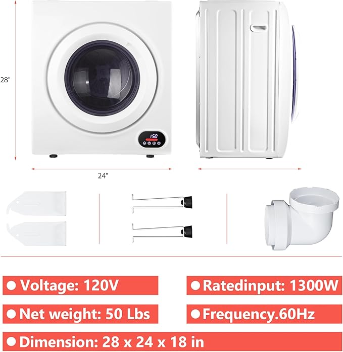 Euhomy Portable Dryer, 2.65 Cu.Ft. Clothes Drying Machine - Image 7