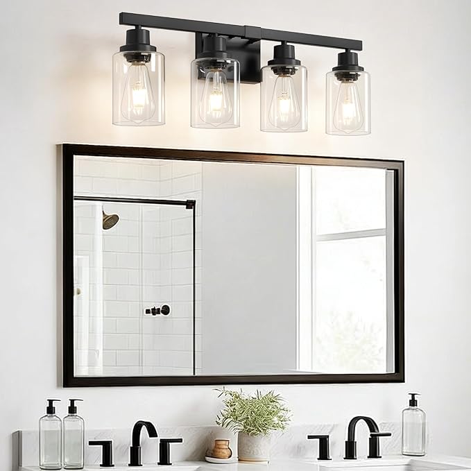 DIKAIDA Bathroom Vanity Light, 4-Light Modern Matte Black Wall Sconce Lighting - Image 8