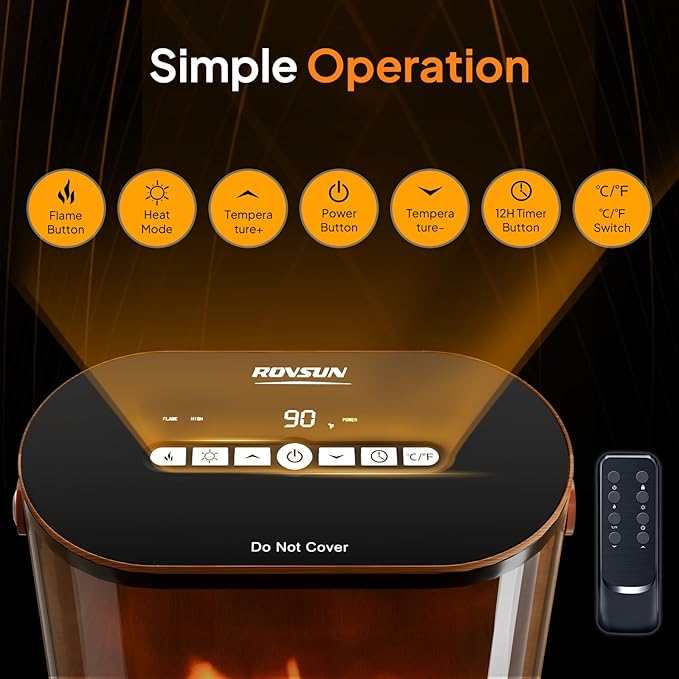 ROVSUN 1500W Electric Fireplace Stove, Realistic Flame Effect, Adjustable - Image 4