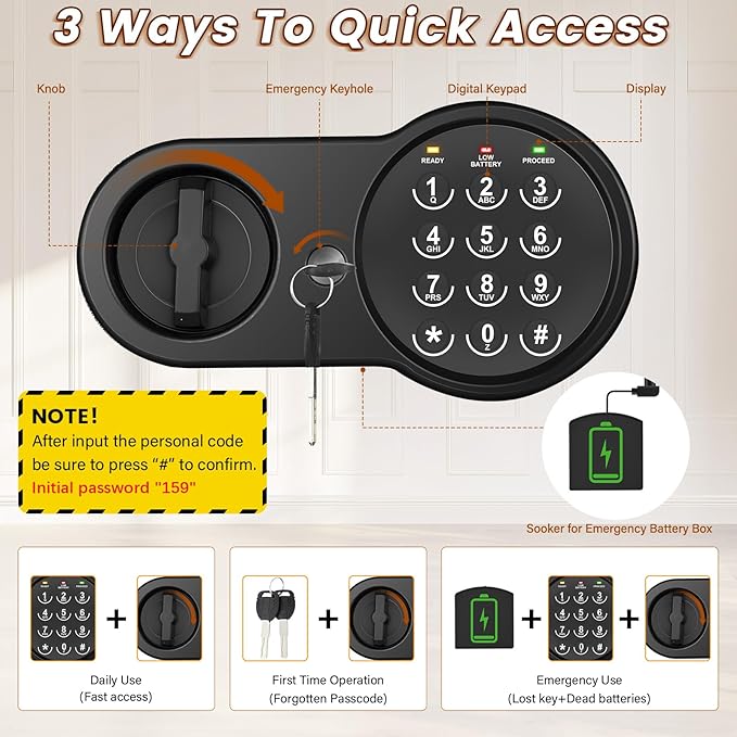 Safe Box with Fireproof Waterproof Bag, Home Safe with Keys & Pass Code & Wall - Image 3