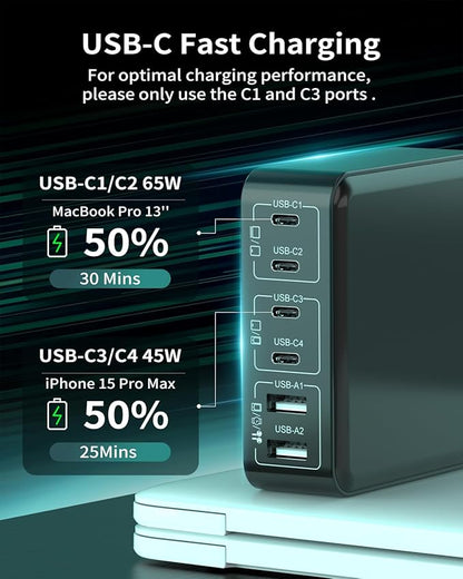 MSTJRY Charging Station for Multiple Devices : 130W 6 Port GaN Fast USB C - Image 2