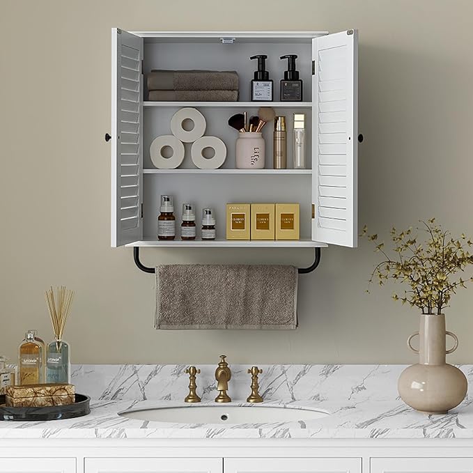 Bathroom Storage Cabinet with Adjustable Wood Shelves & Doors, Made of PDF Wood - Image 3