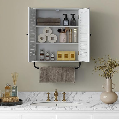 Bathroom Storage Cabinet with Adjustable Wood Shelves & Doors, Made of PDF Wood - Image 3