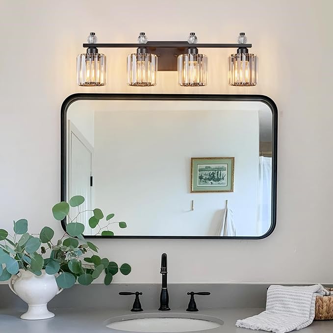 FDPBY Bathroom Vanity Lights 4-Light Sand Black Modern Crystal Vanity Light - Image 6