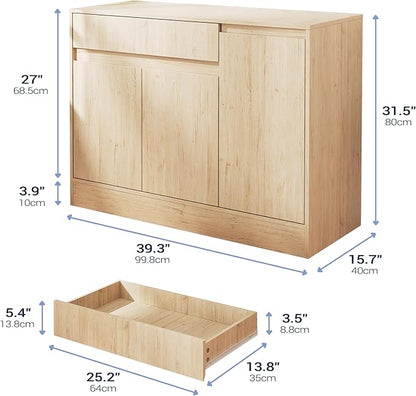 Shoe Cabinet Storage with 3 Doors, Freestanding Shoe Cabinet with Drawer & - Image 2