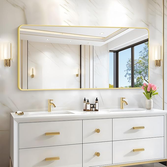 30"x60" Gold Bathroom Mirror, Large Rectangle Mirror, Rectangular Wall Mirror - Image 3